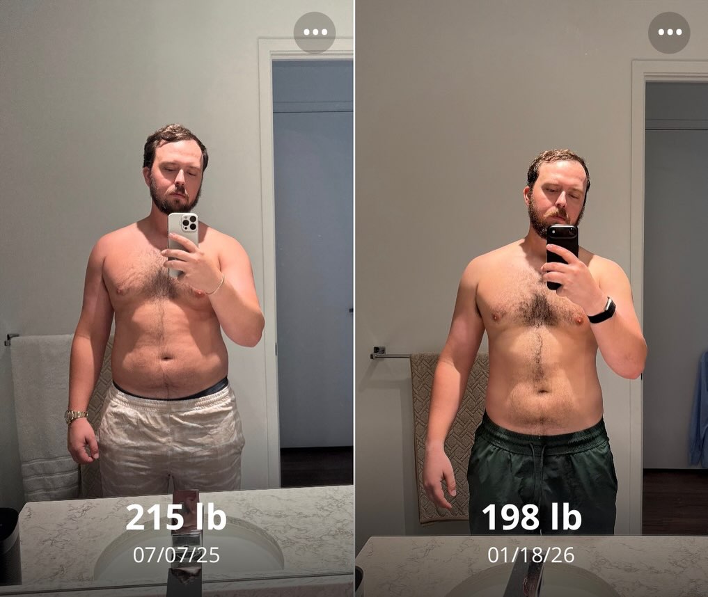 Client before and after, 215 to 198 lb
